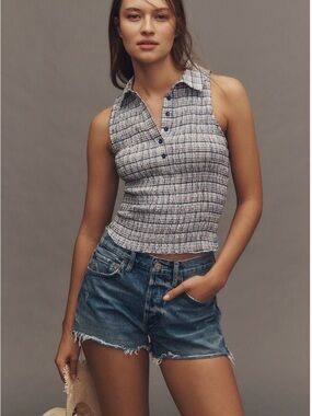 Anthropologie Pilcro Sleeveless Shirred Top